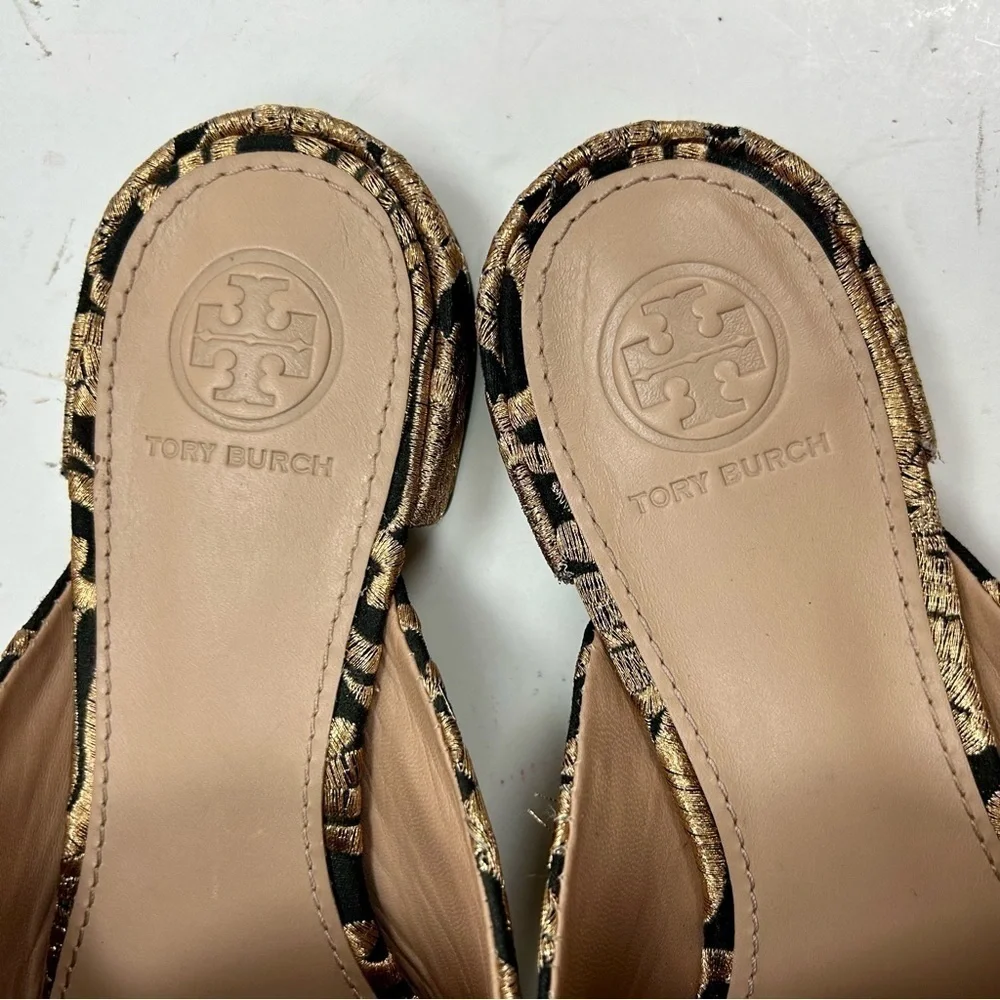 Tory Burch Carlotta Naya Brocade Embroidered Mules Gold Size 6